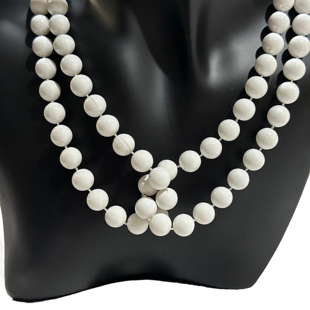 White Double Strand Beaded Necklace - Picture 3 of 4